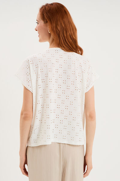 T-shirt dentelle avec boutons blanc femme