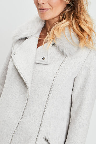 Manteau droit zippé gris femme