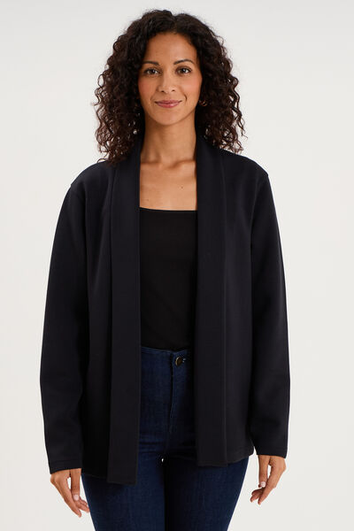Blazer court col ch&acirc;le manches longues noir femme