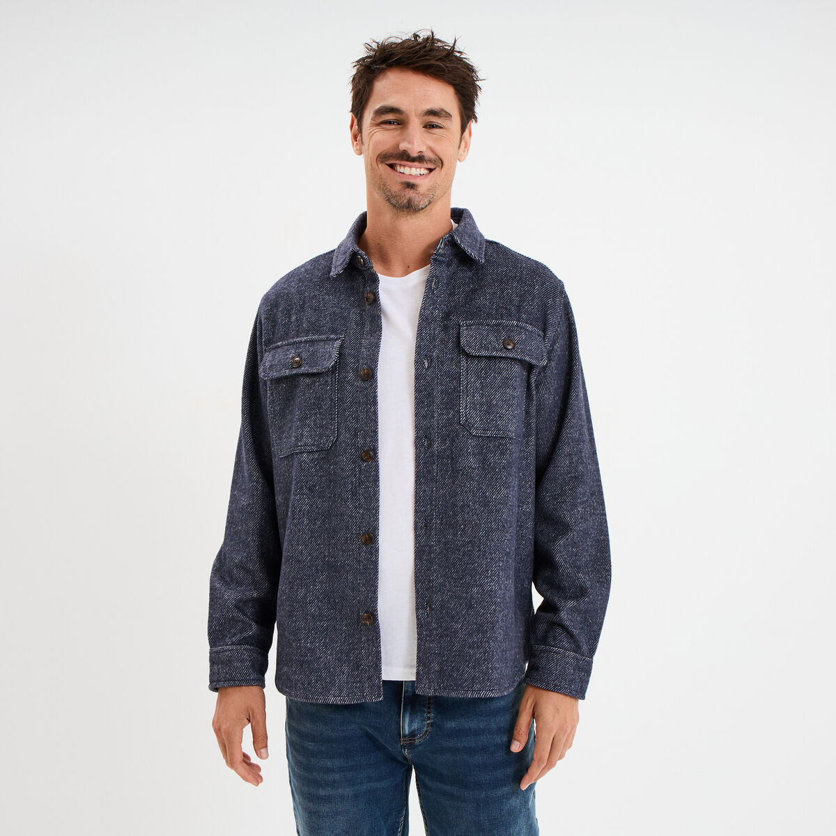 Surchemise manches longues bleu marine homme