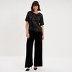 Pantalon large en velours taille haute noir femme