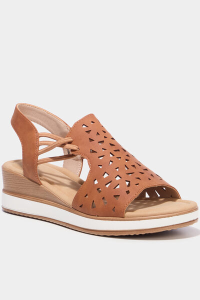 Sandales compens&eacute;es bride &eacute;lastiqu&eacute;e marron femme