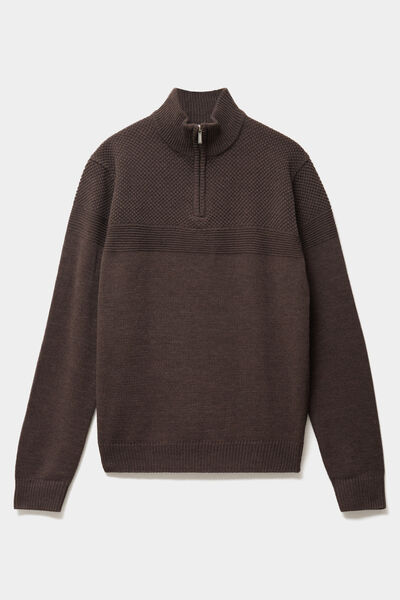 Pull col camionneur manches longues marron chocolat homme