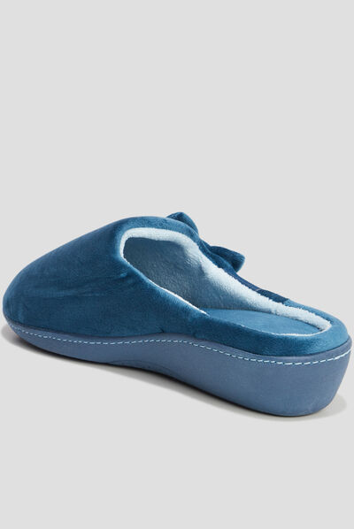 Chaussons mules velours Isotoner bleu canard femme