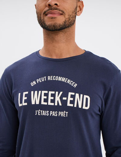 Ensemble pyjama pantalon 2 pièces coton bleu marine homme