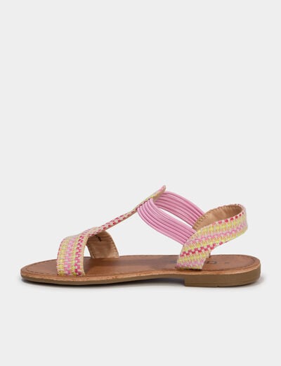 Sandales tress&eacute;es &agrave; brides &eacute;lastiqu&eacute;es rose fille