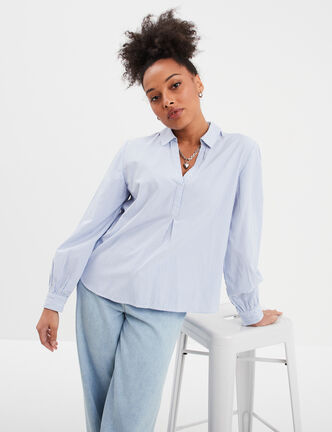 Blouse col polo en popeline blanc femme