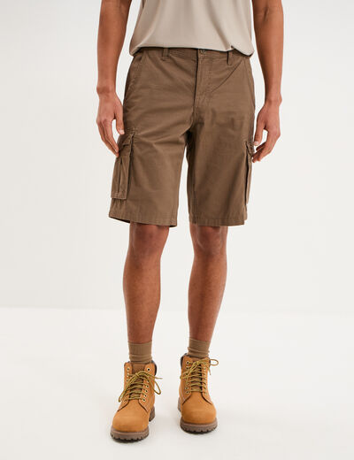 Bermuda short cargo poches &agrave; rabat coton marron fonc&eacute; homme