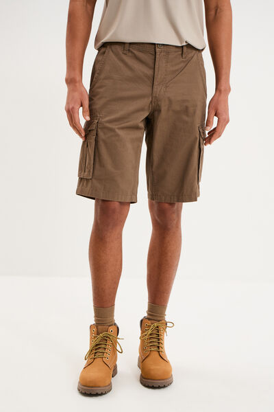 Bermuda short cargo poches &agrave; rabat coton marron fonc&eacute; homme