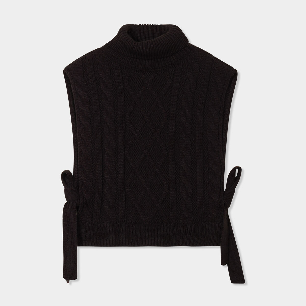 Pull poncho col roul&eacute; sans manches noir femme