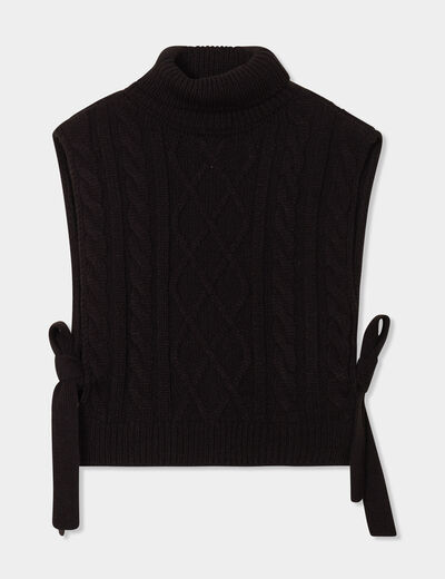 Pull poncho col roul&eacute; sans manches noir femme
