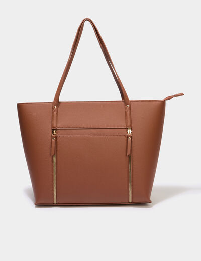 Sac shopper avec poche int&eacute;rieure camel femme