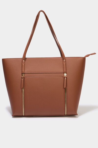 Sac shopper avec poche int&eacute;rieure camel femme