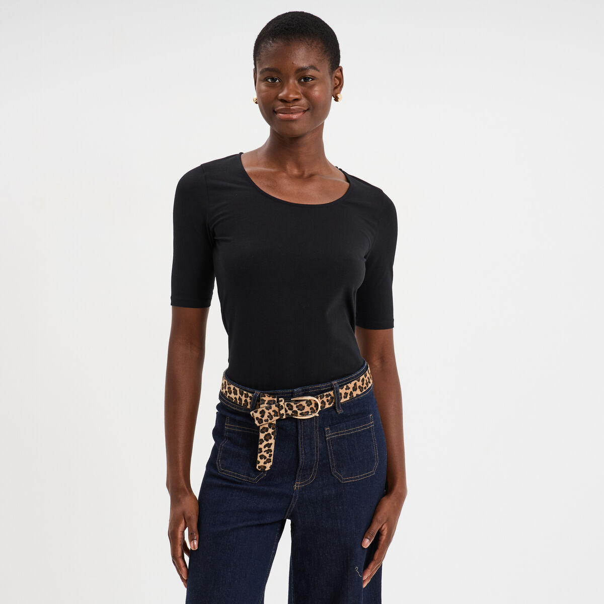 Body ajust&eacute; manches courtes noir femme