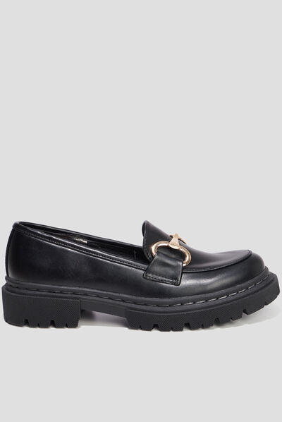 Mocassins crantés détail chaîne Liberto noir femme