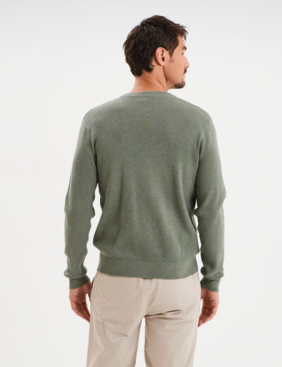 Pull avec col rond à relief vert kaki homme