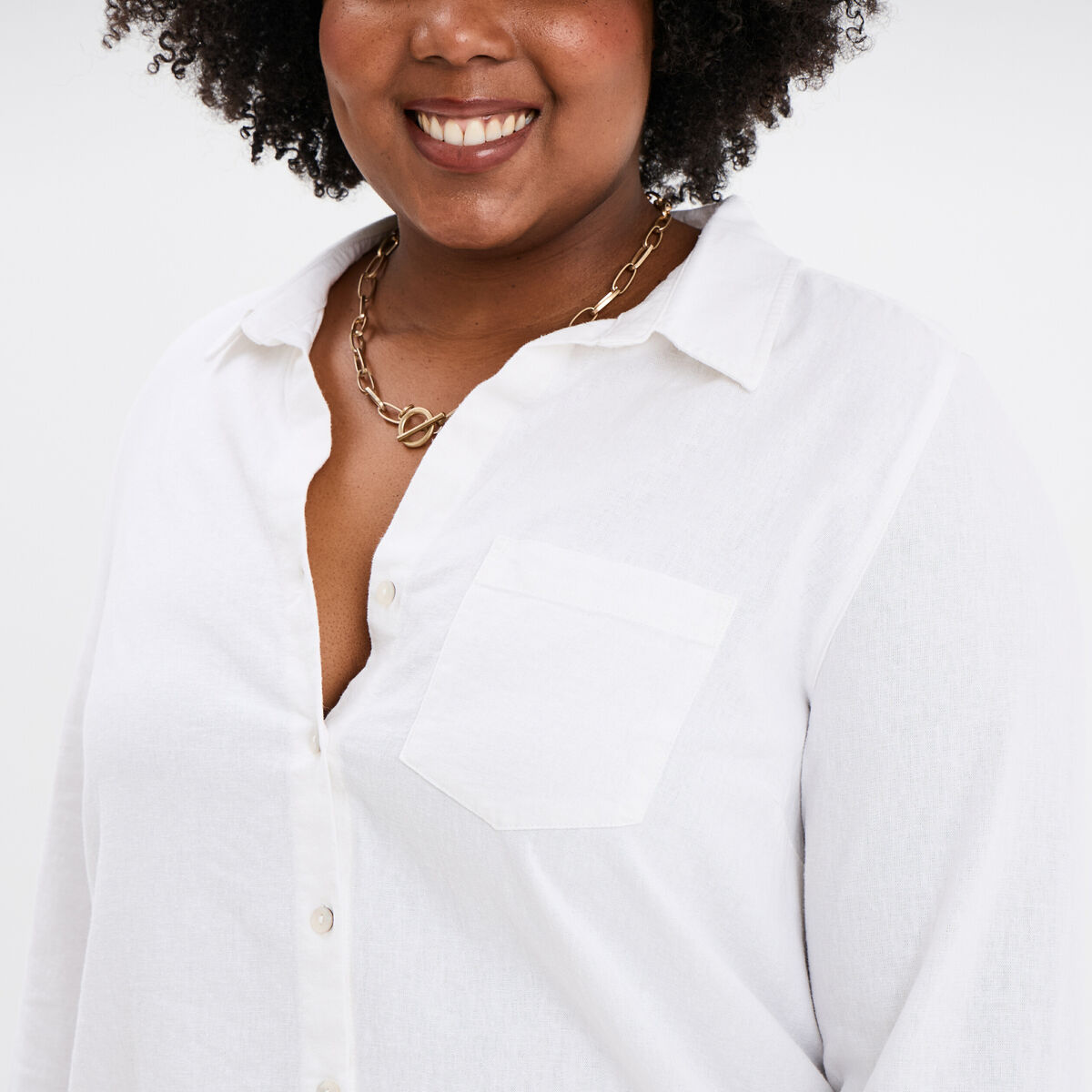 Chemise oversize lin mélangé blanc femme grande taille