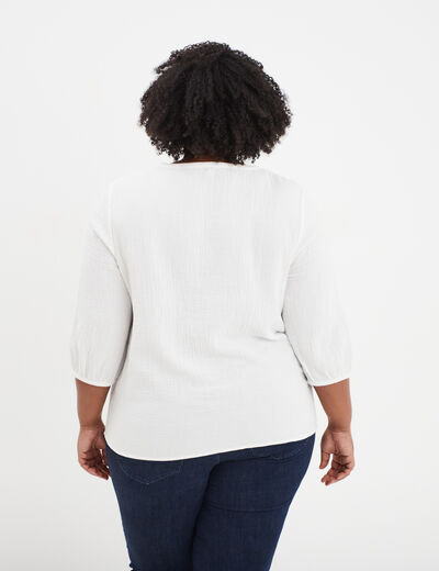 Blouse manches 3/4 gaze de coton blanc femme grande taille