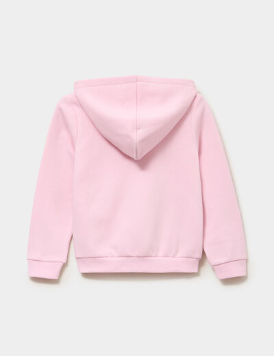 Sweat zipp&eacute; &agrave; capuche droit rose clair fille