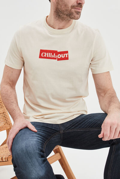 T-shirt col rond manches courtes coton ecru homme