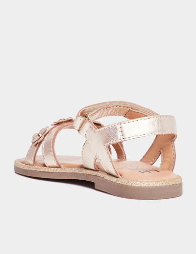Sandales irisées avec fleurs en cuir jaune or fille