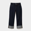 Jeans droit taille haute revers 7/8ème denim brut femme