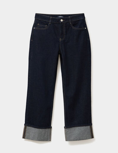 Jeans droit taille haute revers 7/8ème denim brut femme