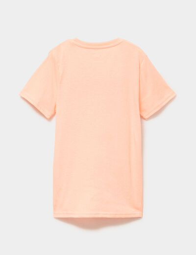 T-shirt &agrave; sequins manches courtes orange fluo gar&ccedil;on