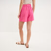 Short paperbag lin m&eacute;lang&eacute; rose fushia femme