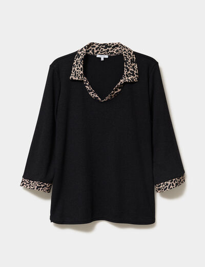 Pull effet 2-en-1 avec manches 3/4 noir femme grande taille