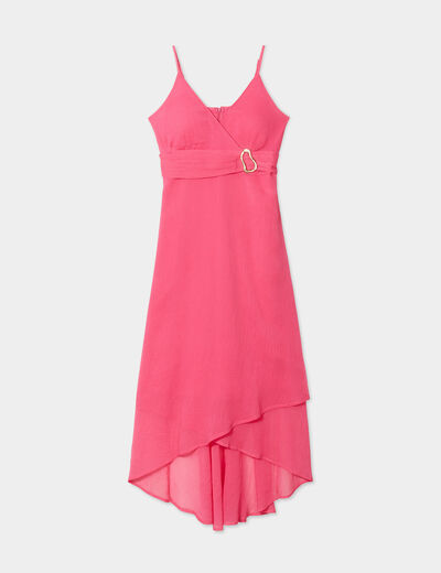 Robe longue asymétrique avec boucle rose fushia femme