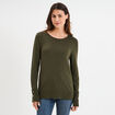 Pull col rond boutons aux poignets vert kaki femme