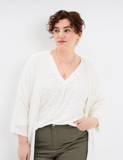 Gilet col ouvert manches 3/4 blanc femme grande taille