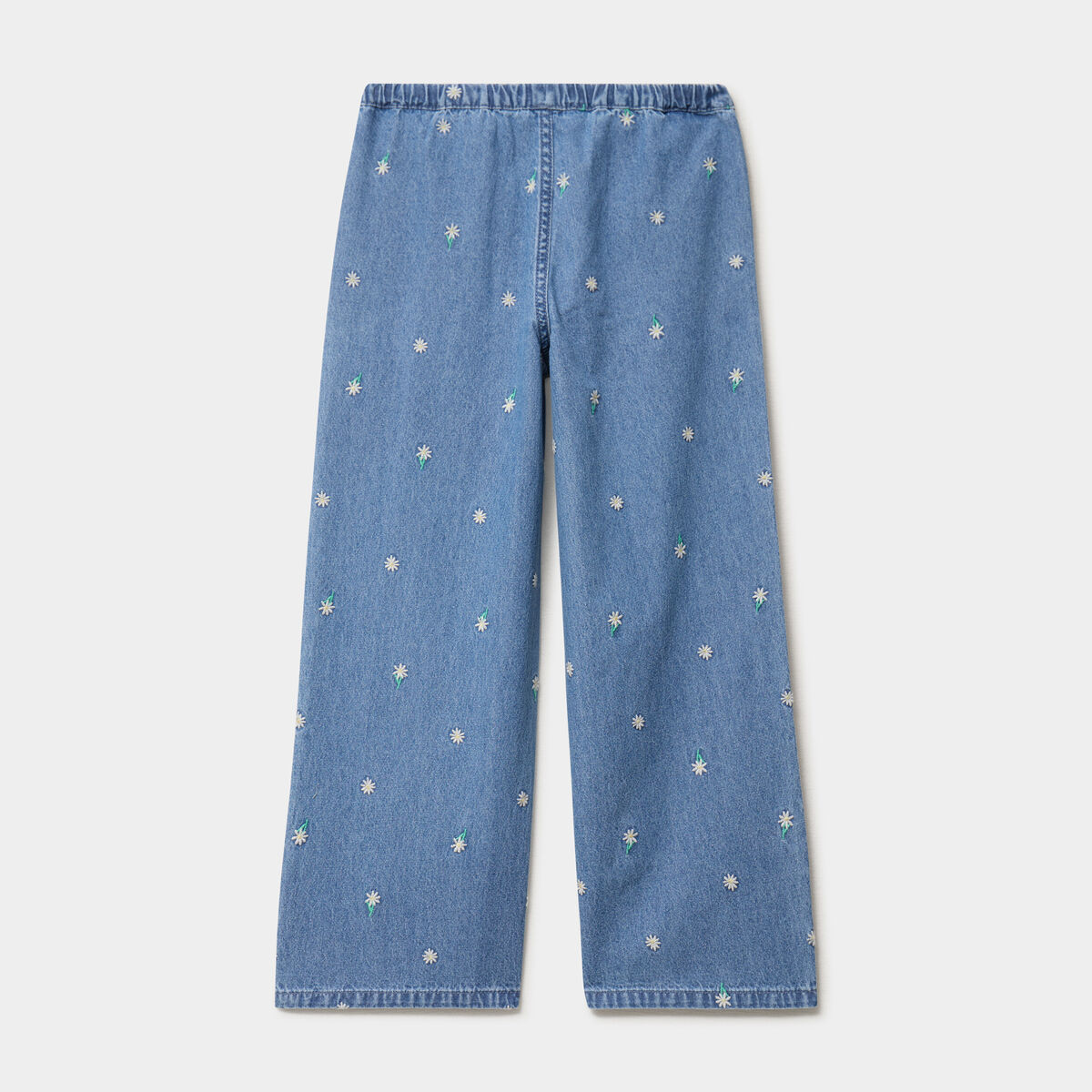 Jean large brod&eacute; taille &eacute;lastiqu&eacute;e denim double stone fille
