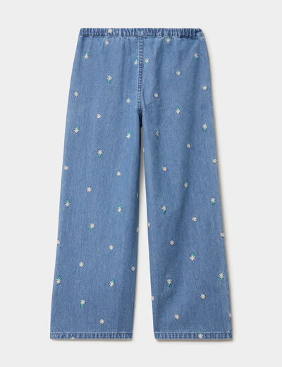 Jean large brod&eacute; taille &eacute;lastiqu&eacute;e denim double stone fille