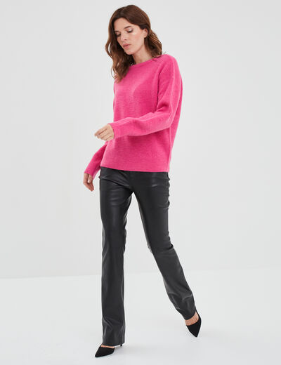 Pull col réversible rose fushia femme