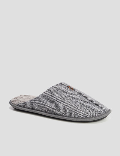Chaussons mules intérieur fourré gris homme