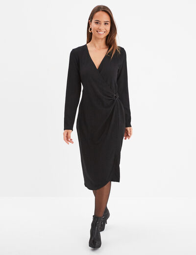 Robe midi portefeuille fluide Liberto noir femme