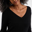 Pull col en V manches longues noir femme