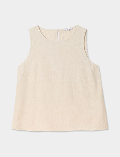 Blouse sans manches lin mélangé beige femme