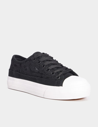 Tennis en toile dentelle Mosquitos noir femme
