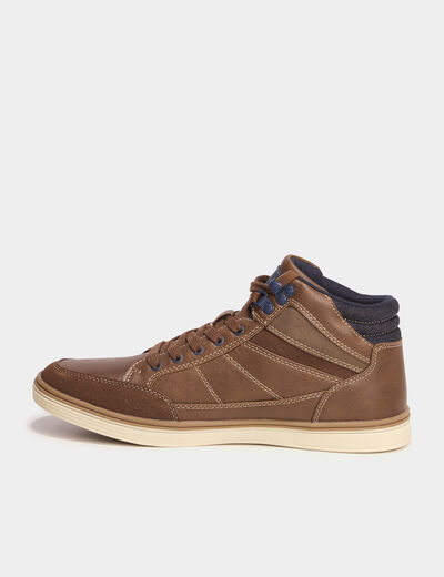 Baskets montantes &agrave; lacets marron clair homme