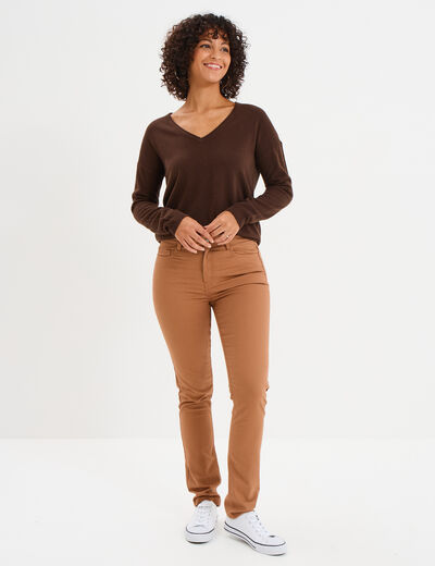 Pantalon slim marron clair femme