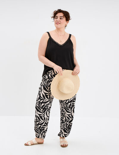 Débardeur col V bretelle macramée noir femme grande taille