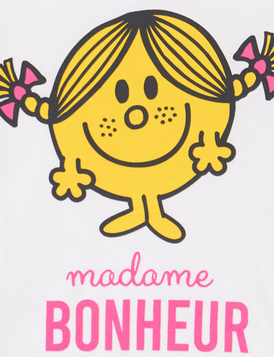 T-shirt coton madame bonheur blanc fille