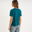 T-shirt col rond manches courtes vert fonc&eacute; femme
