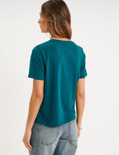 T-shirt col rond manches courtes vert fonc&eacute; femme