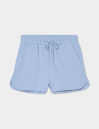 Short de jogging taille élastiquée bleu clair femme