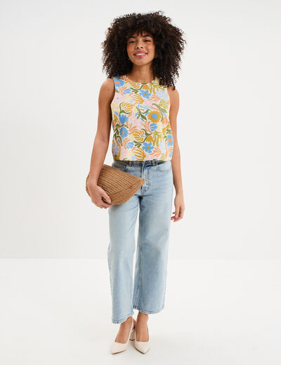 Blouse courte droite sans manches blanc femme
