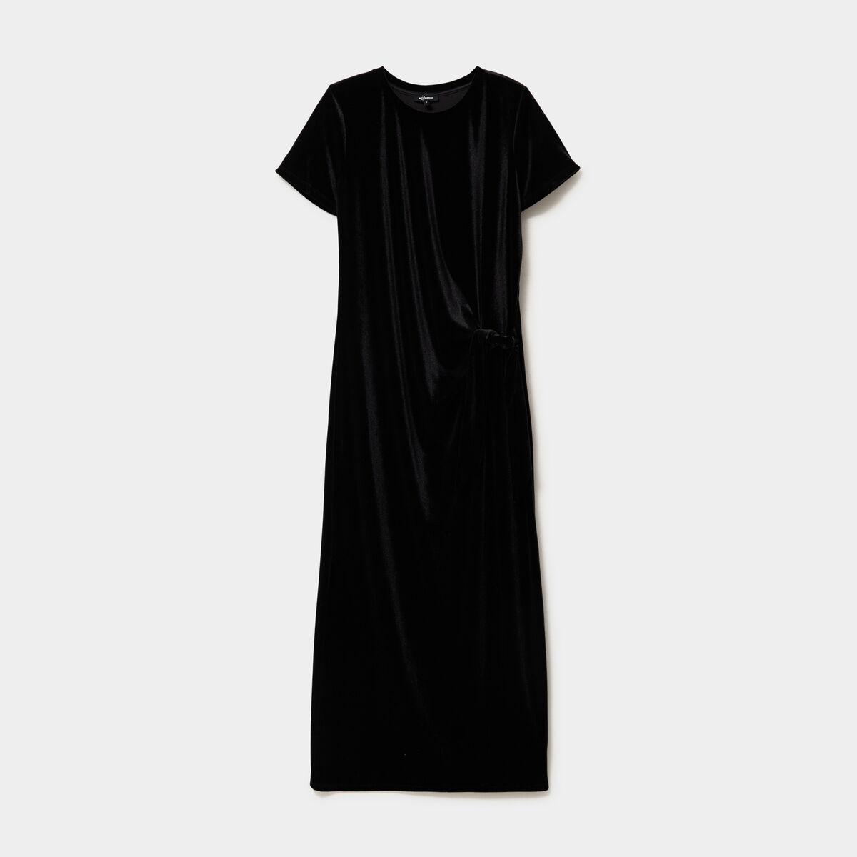 Robe effet velours longue noeud c&ocirc;t&eacute; noir femme